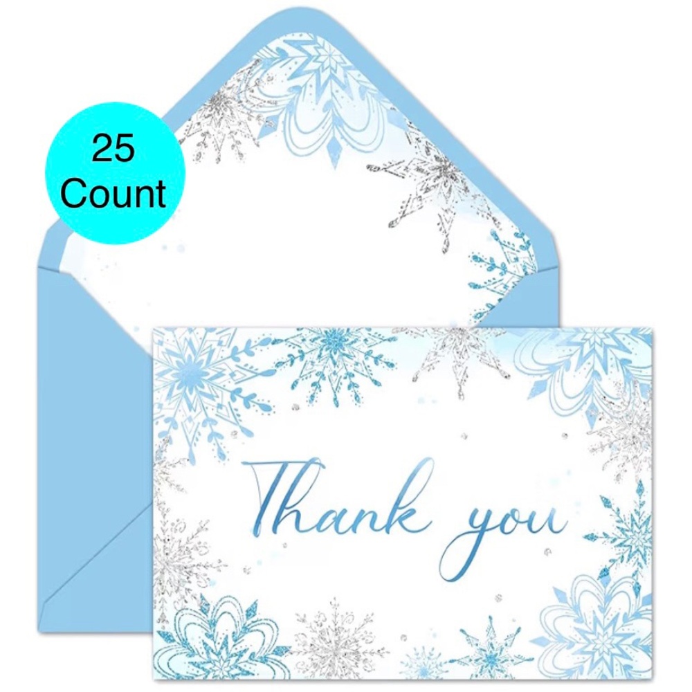 25 Count 4” x 6” Elegant Snowflake Thank You Cards with Envelopes +3 Bonus Extra